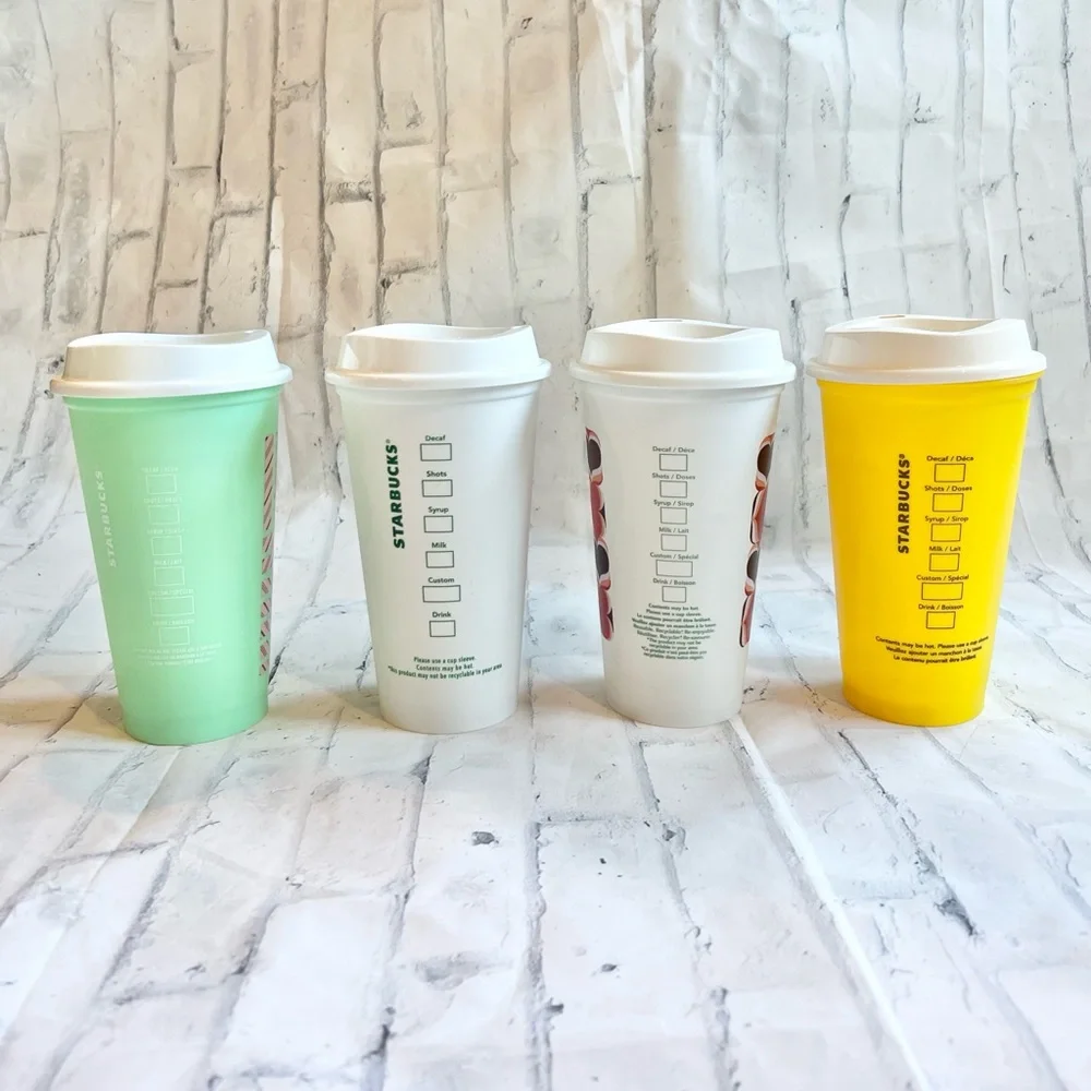 Starbucks Reusable Hot Cups 16oz Set of 4 Travel Mugs Valentine Candy Cane